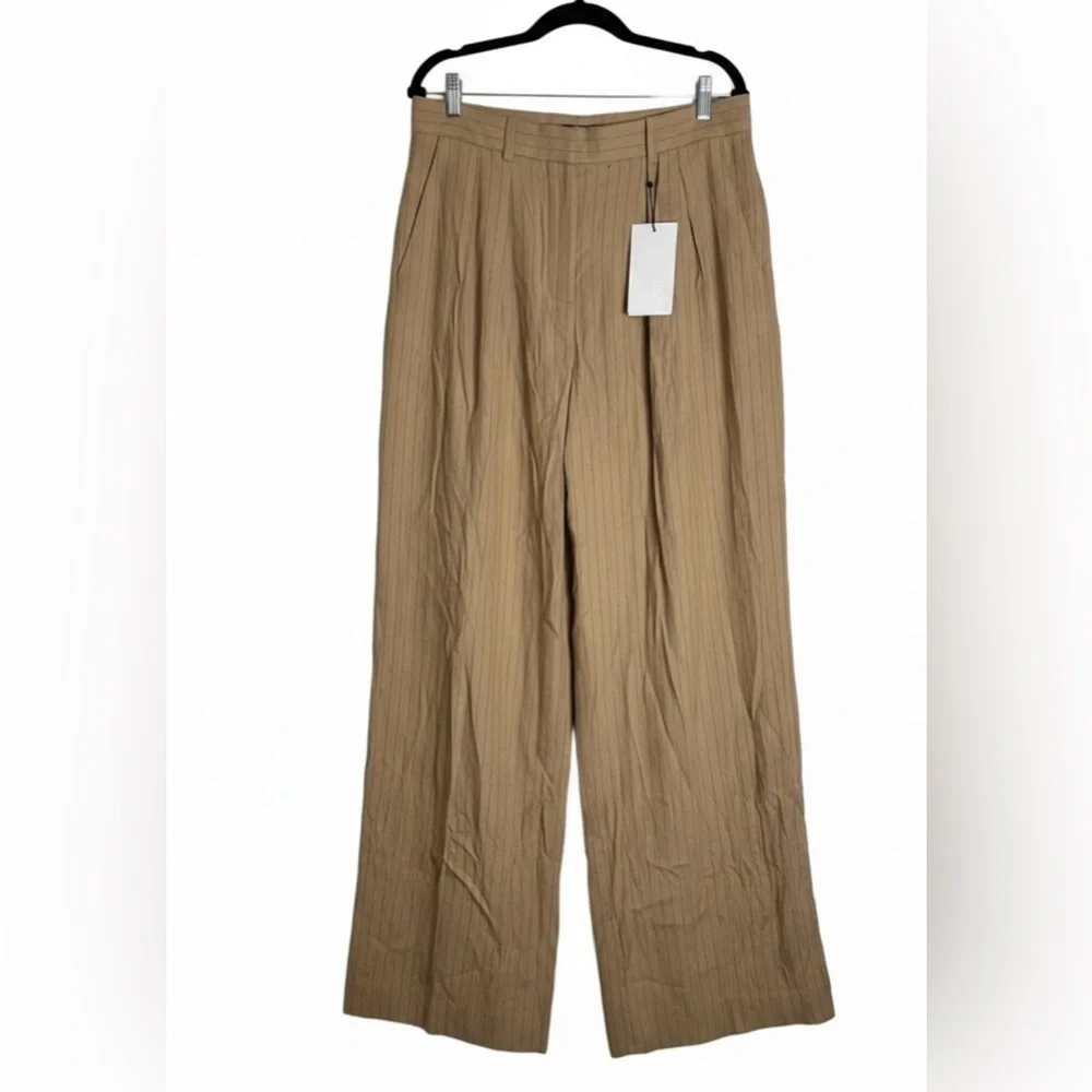 Linen-Blend Zara High-Waisted Pinstripe Wide Leg Pants Size Medium
